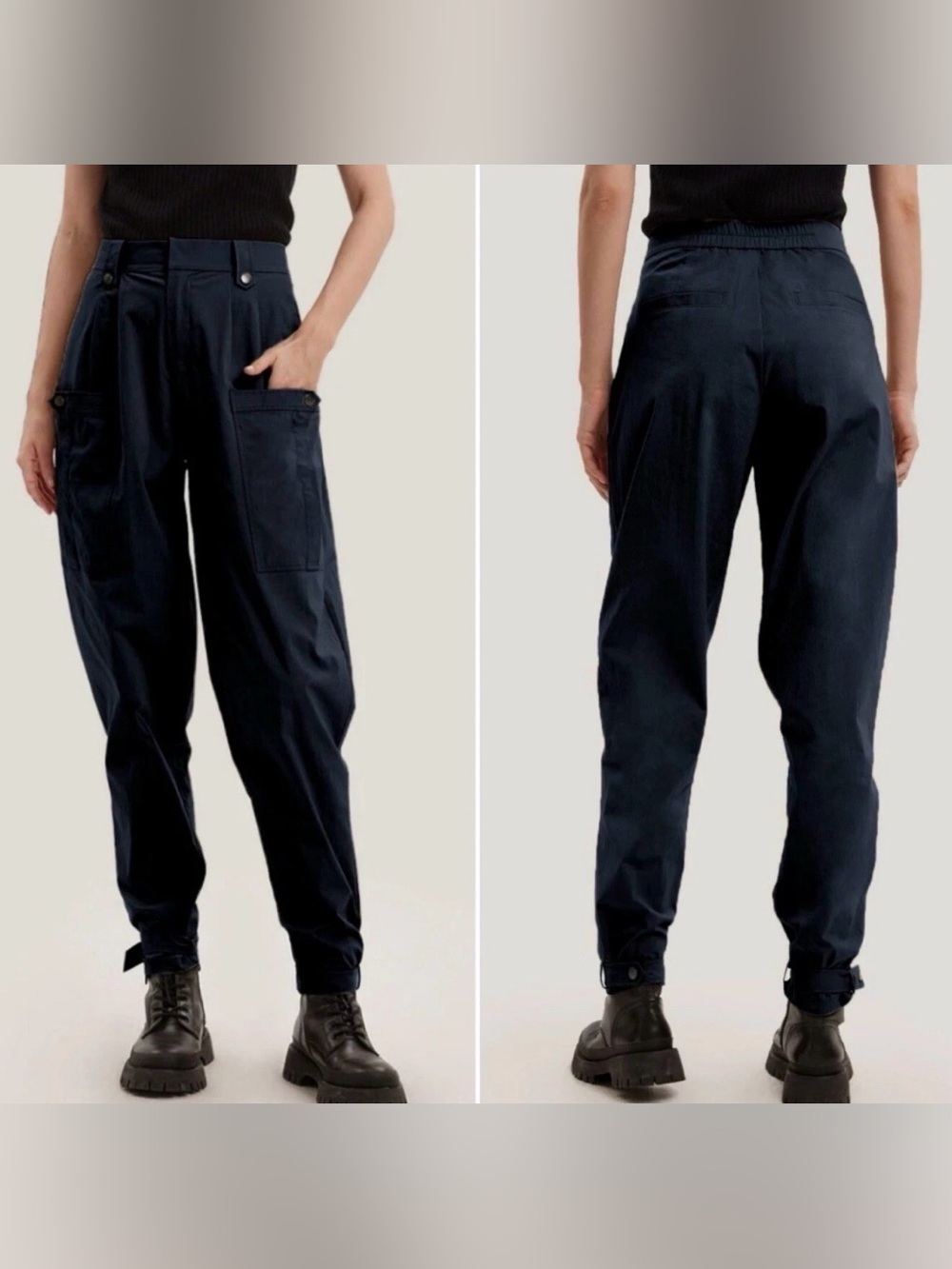 Gentle Herd Women’s S Black Cargo Pocket Taper Cotton Blend Ankle Pants K18
